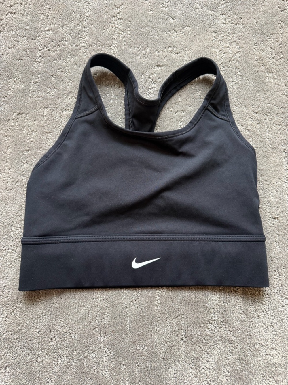Nike Black Racerback Sports Crop Bra with White Swoosh